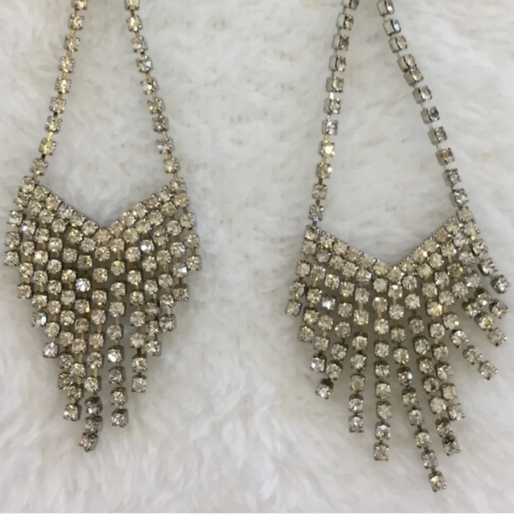 Silver Tone Post Pierced Earrings Clear Sparkling